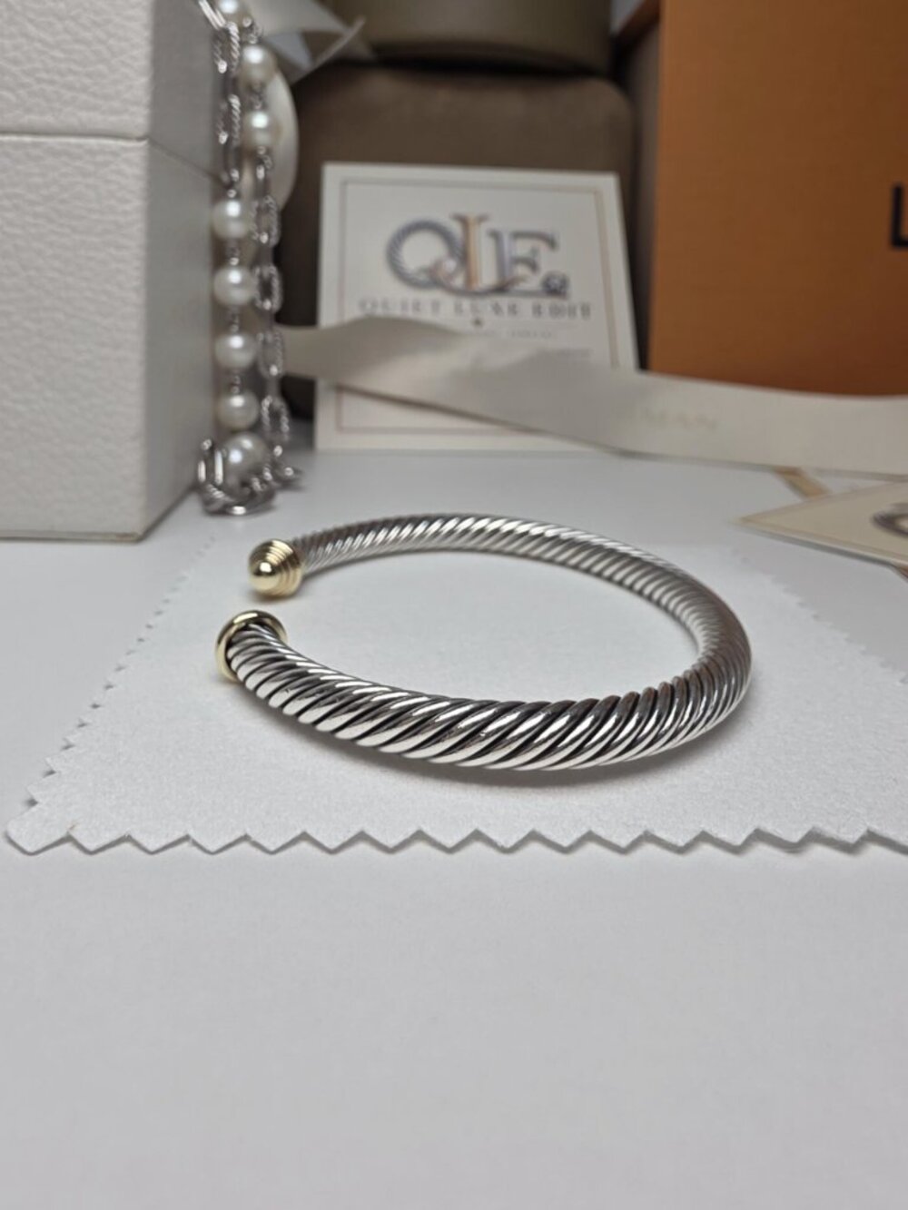 David Yurman Classic Cable Cuff Bracelet 5mm Sterling Silver & 14K Gold Domes Me - Picture 8 of 11